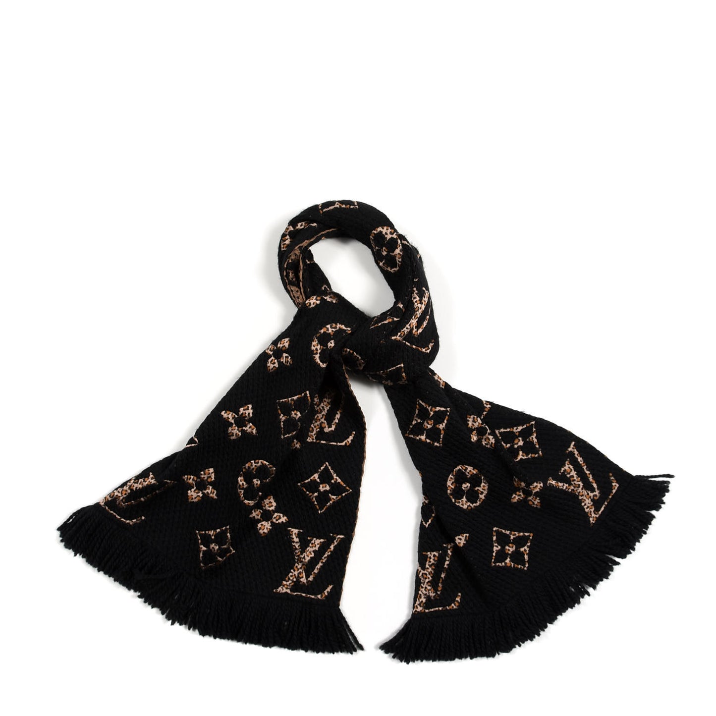 Wool Silk Monogram Giant Jungle Logomania Shine Scarf Black