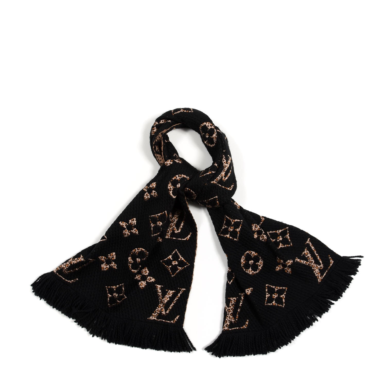 Louis Vuitton Wool Silk Monogram Giant Jungle Logomania Shine Scarf Black 2 of 7
