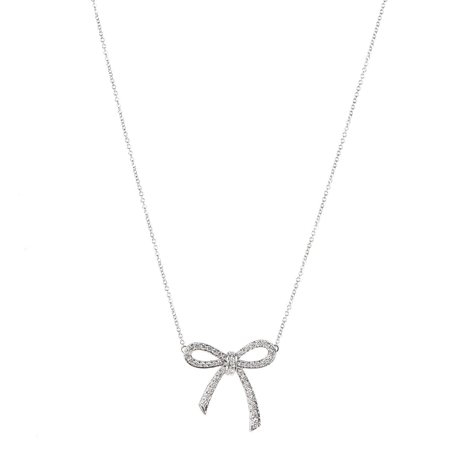 Tiffany Platinum Diamond Bow Pendant Necklace 1 of 6