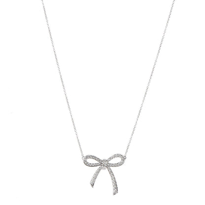 Tiffany Platinum Diamond Bow Pendant Necklace 1 of 6