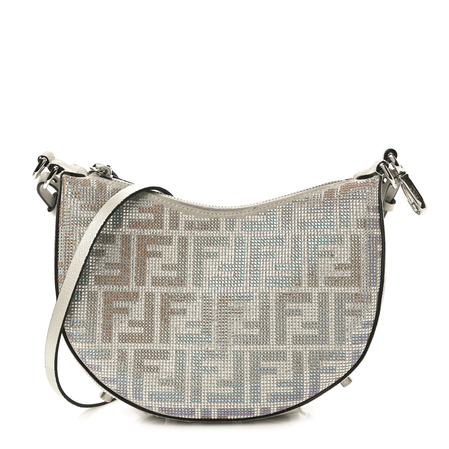 Fendi Iridescent Crystal Vitello Laminato Suede FF Mini Fendigraphy Hobo Bag Capuccino 1 of 12