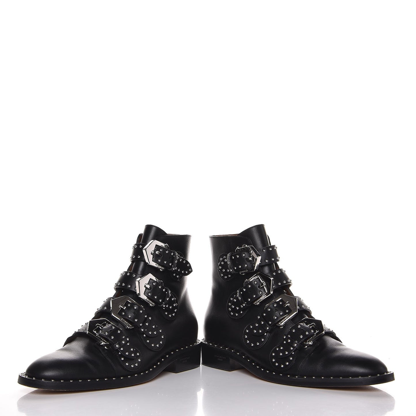 Calfskin Studded Prue Buckle Bootie 35.5 Black