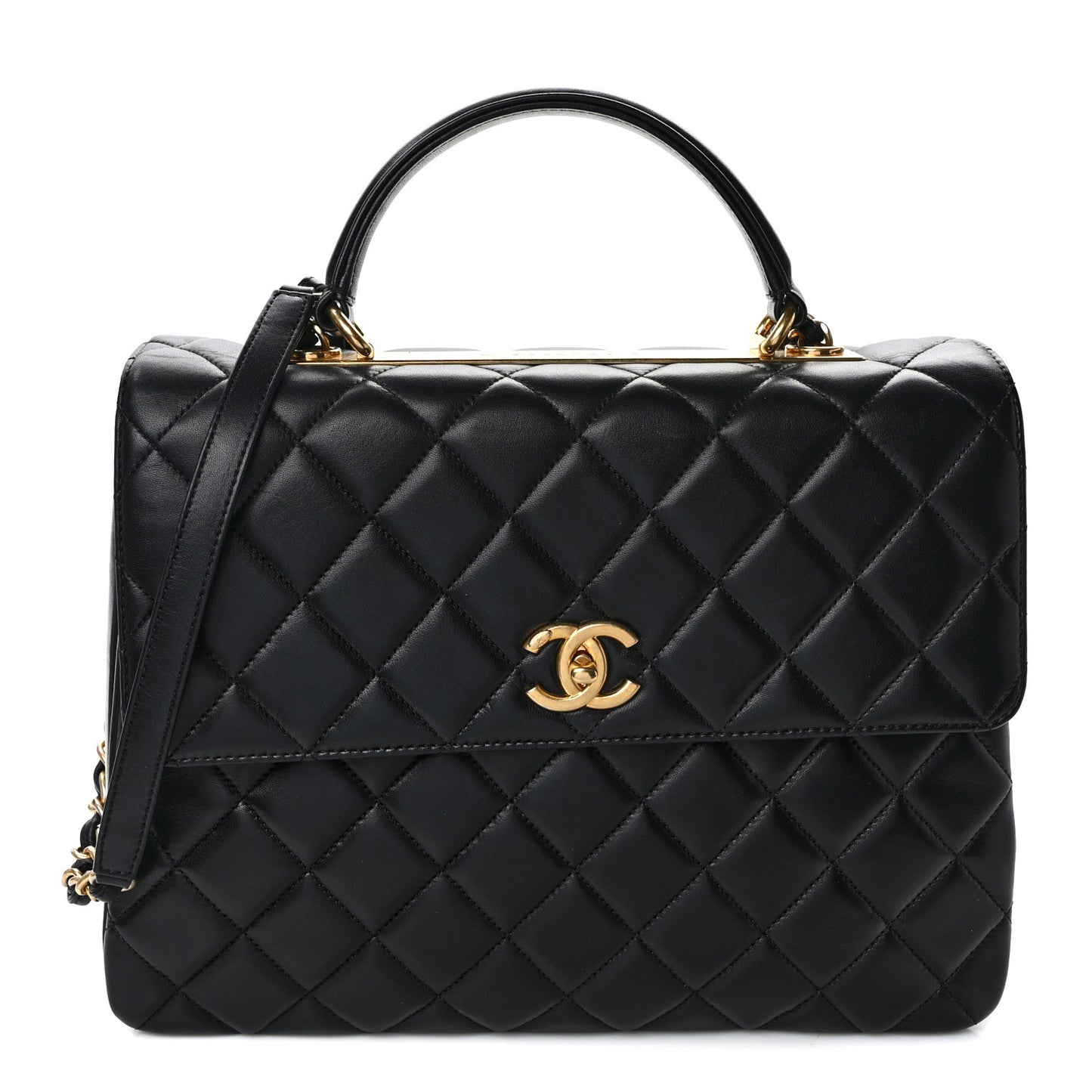 Lambskin Quilted Large Trendy CC Dual Handle Flap Bag Black