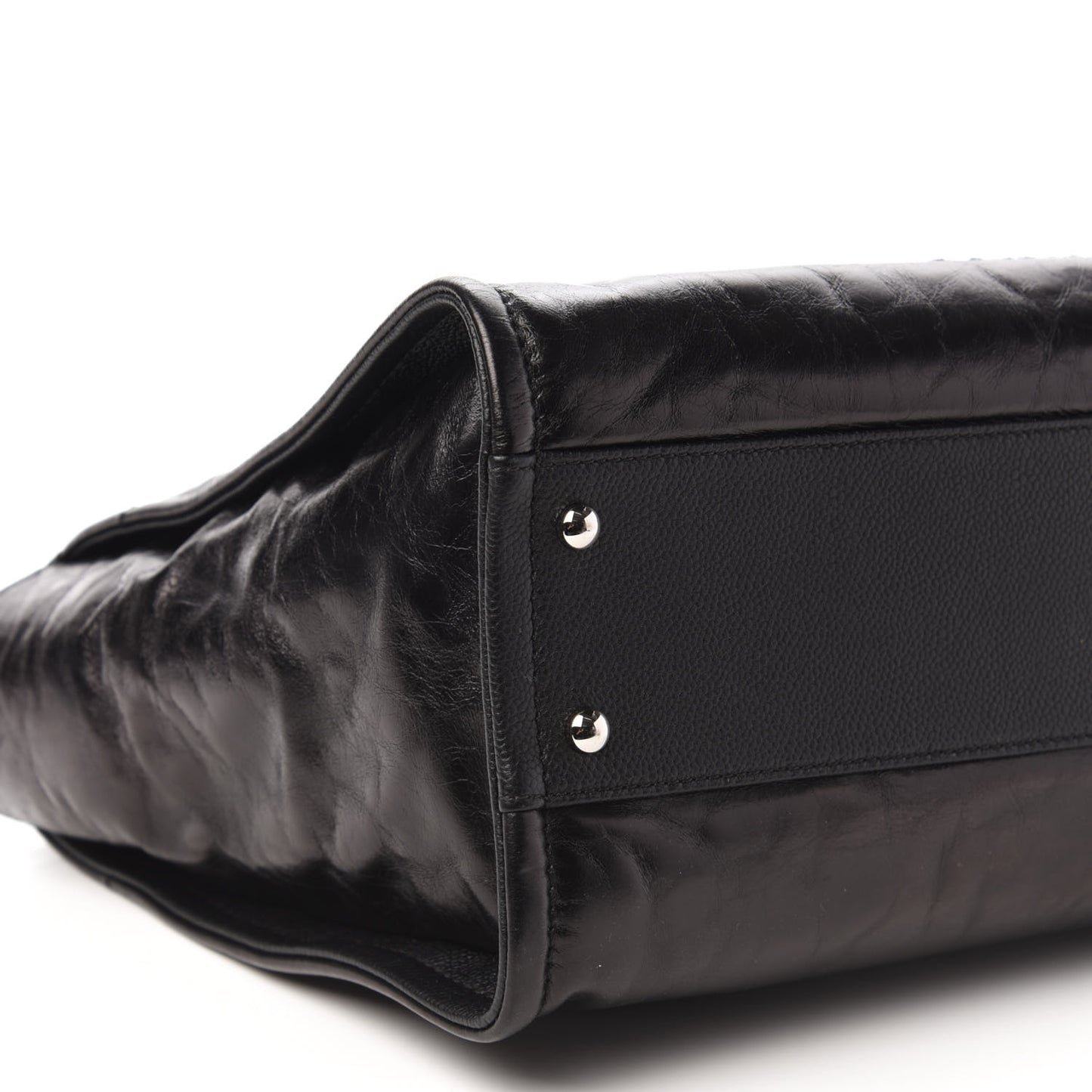 Glazed Calfskin Small Deauville Tote Black