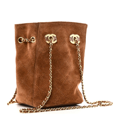Chanel Suede Quilted Bucket Bag With Chain Camel 3 of 11