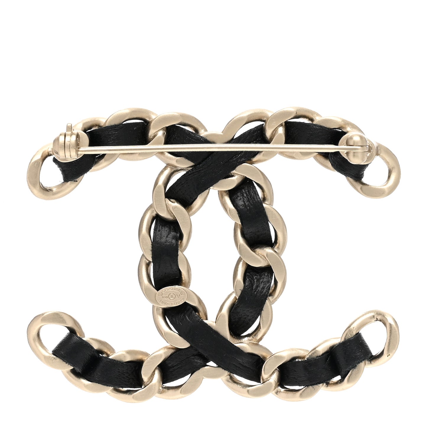 Lambskin Chain CC Brooch Black Gold