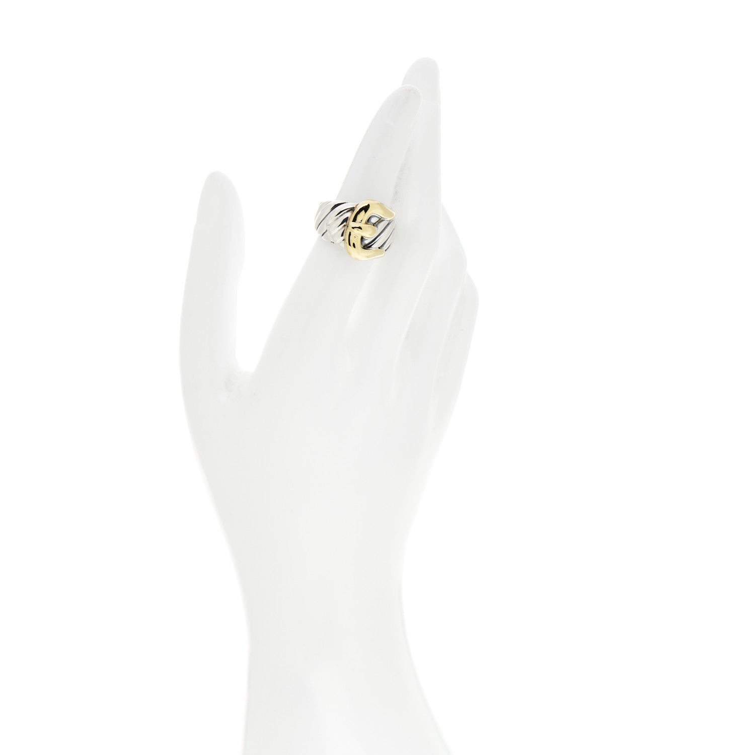 David Yurman Sterling Silver 18K Yellow Gold Buckle Cable Ring 52 6 2 of 5