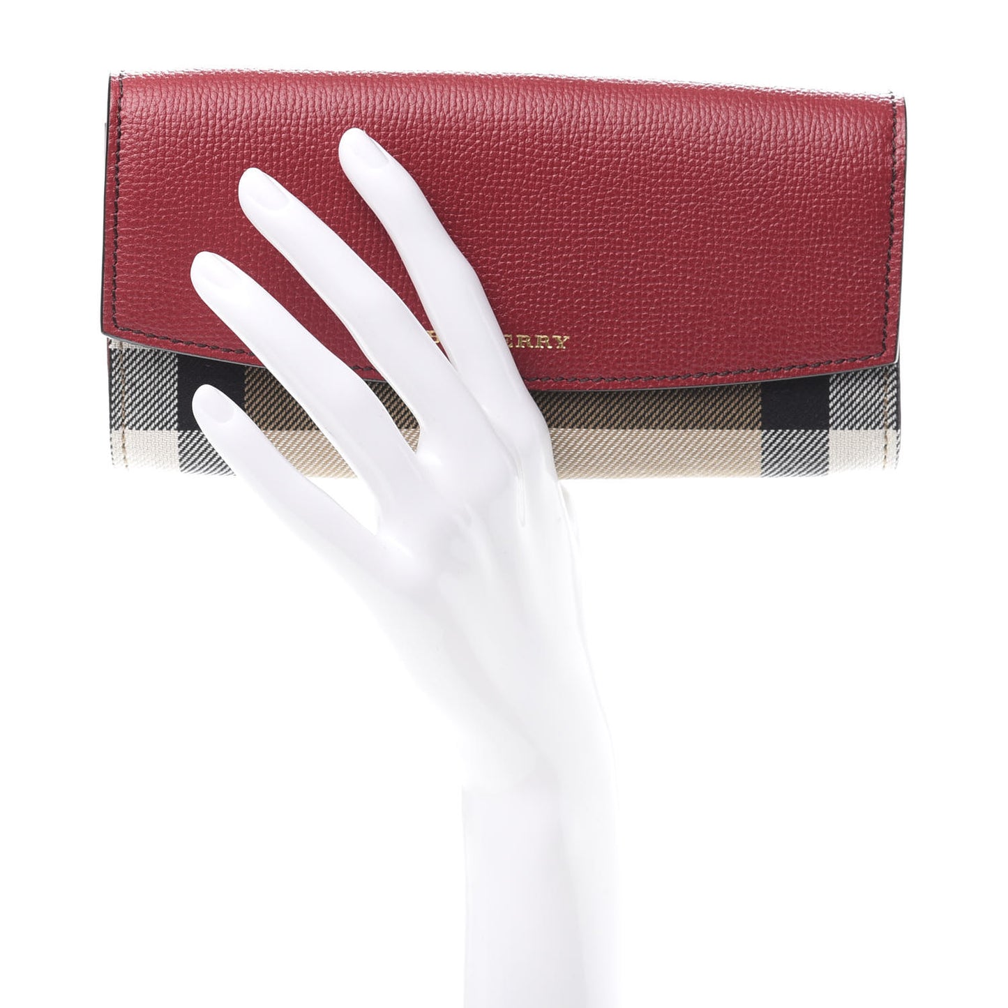 Grainy Calfskin House Check Porter Continental Wallet Russet Red