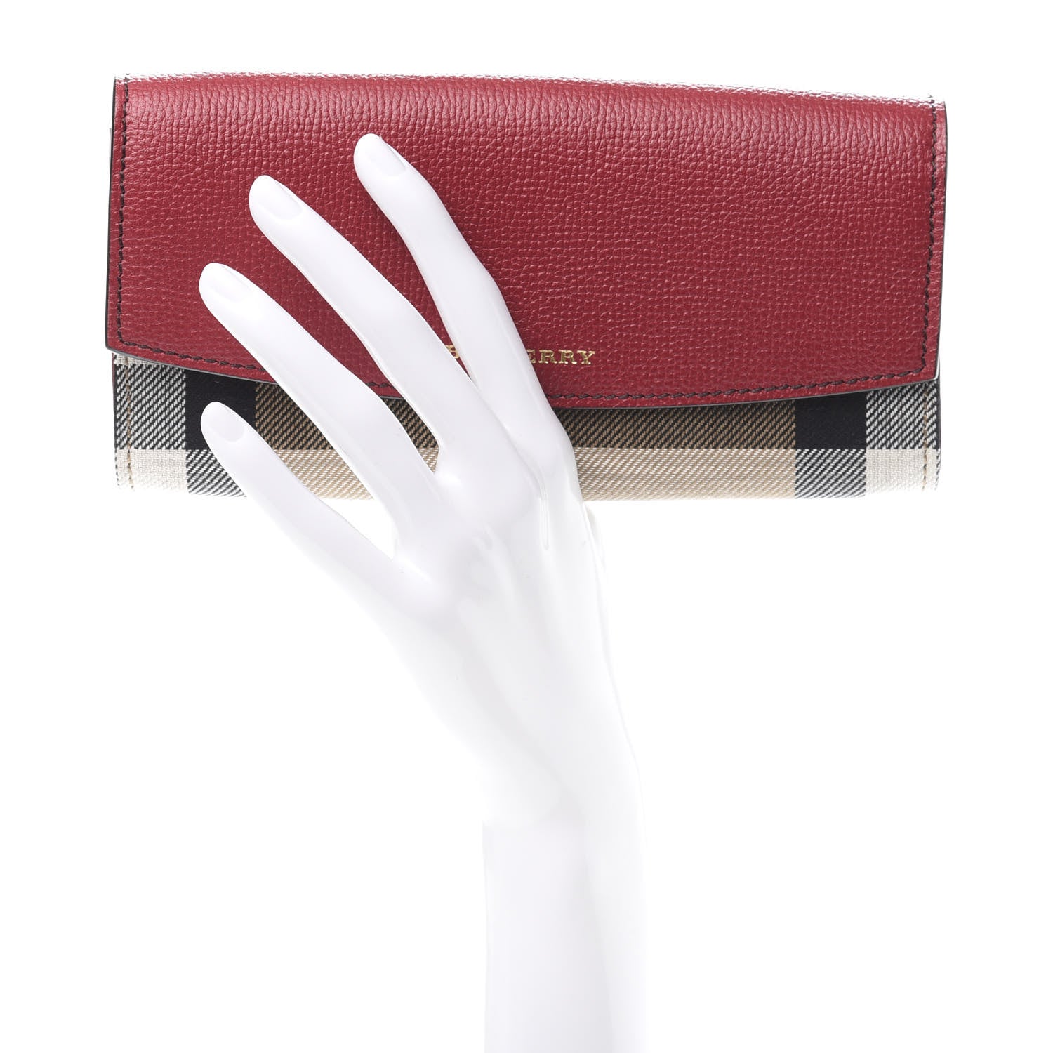 Burberry Grainy Calfskin House Check Porter Continental Wallet Russet Red 2 of 8