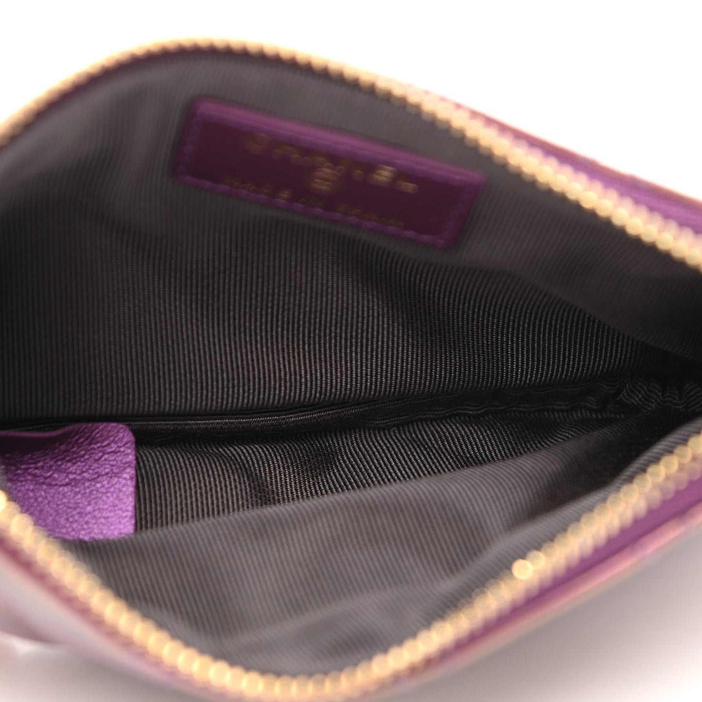 Iridescent Lambskin Quilted Small Cosmetic Case Purple