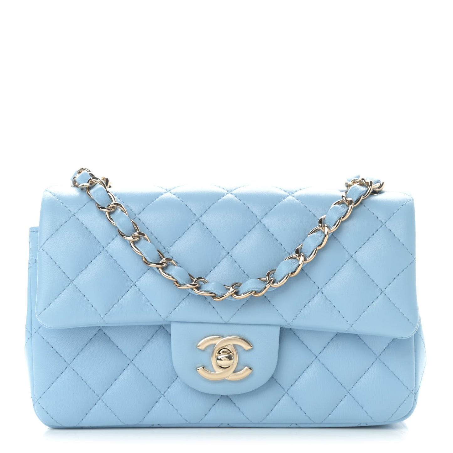 Lambskin Quilted Mini Rectangular Flap Light Blue