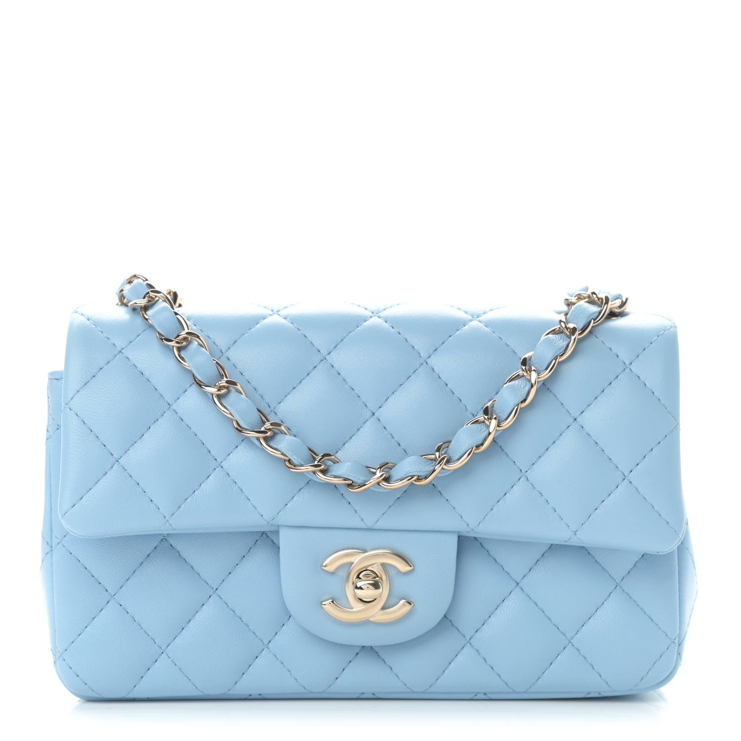 Chanel Lambskin Quilted Mini Rectangular Flap Light Blue 1 of 11