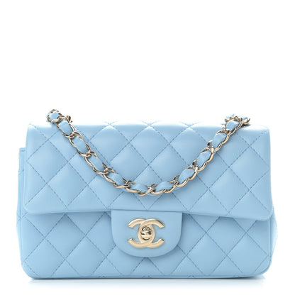 Chanel Lambskin Quilted Mini Rectangular Flap Light Blue 1 of 11
