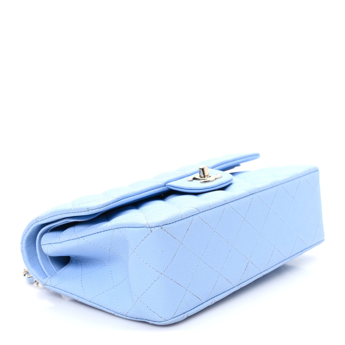 Caviar Quilted Small Double Flap Light Blue