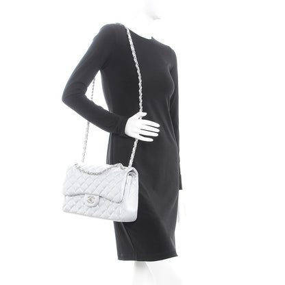 Chanel Metallic Perforated Lambskin Quilted Jumbo Double Flap Light Silver 2 of 8