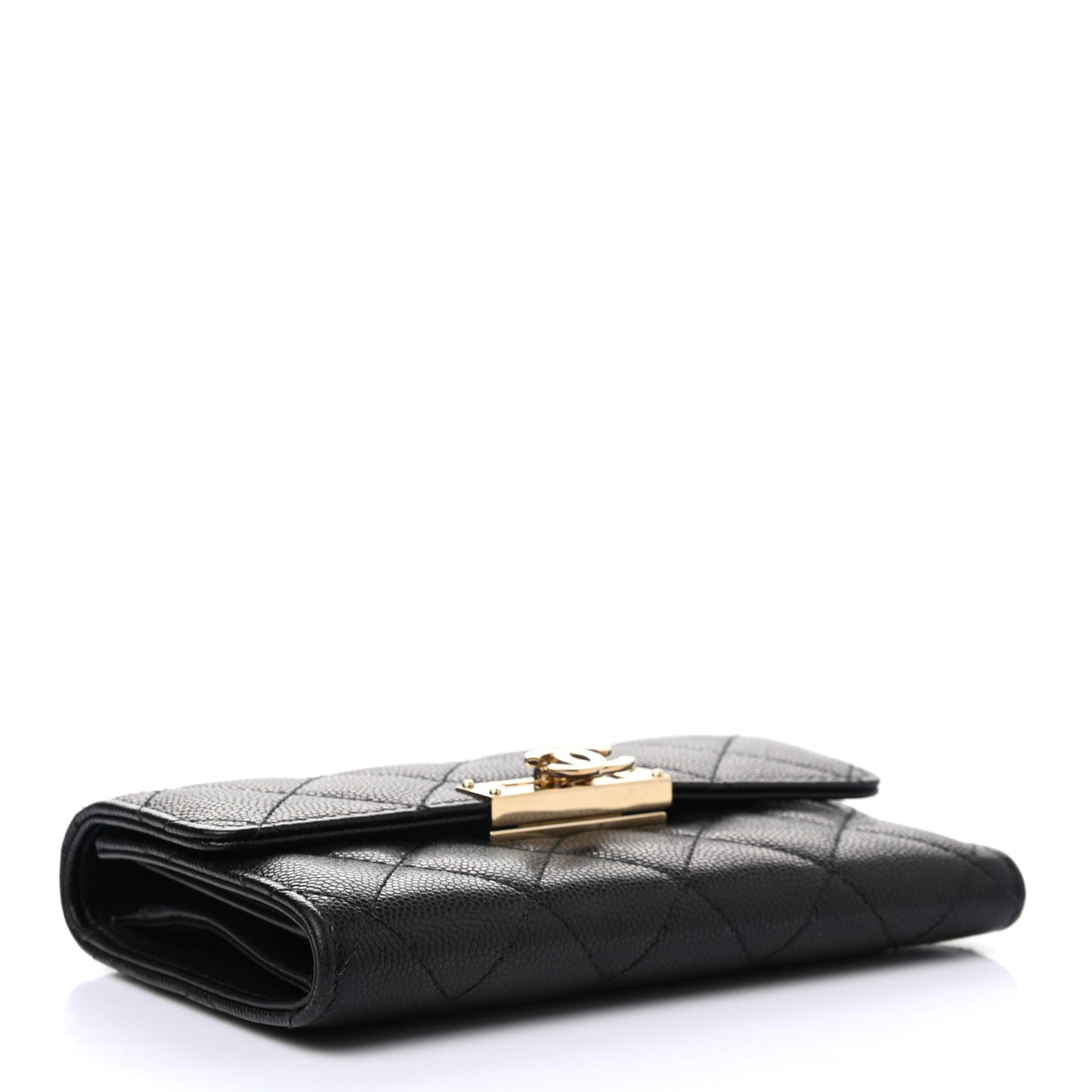 Caviar Quilted Small Golden Class Flap Wallet Black
