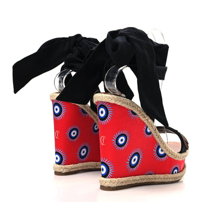 Christian Louboutin Calfskin Des Cyclades Athina Printed 120 Wedge Sandals 38 Black Multicolor 4 of 8