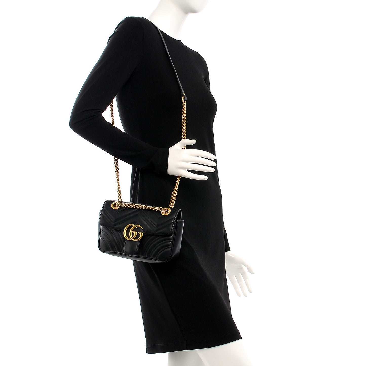 Calfskin Matelasse Mini GG Marmont Shoulder Bag Black