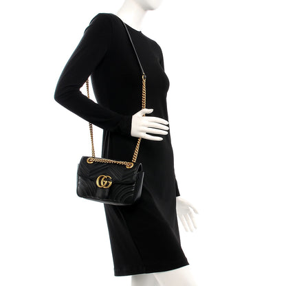 Gucci Calfskin Matelasse Mini GG Marmont Shoulder Bag Black 2 of 8