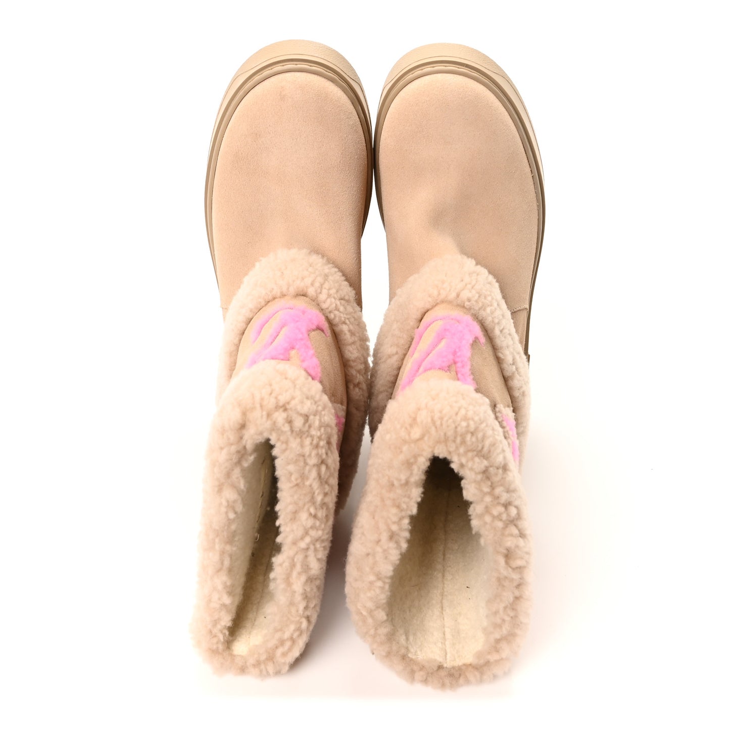 Suede Calfskin Shearling Snowdrop Flat Ankle Boot 37 Beige