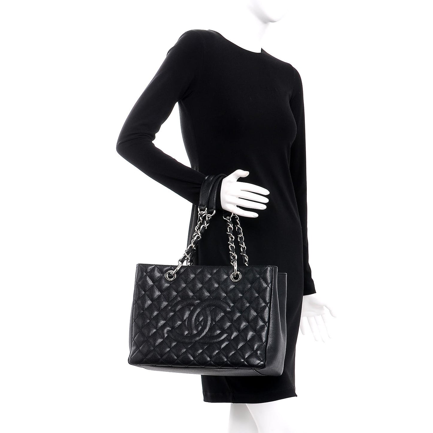 Caviar Quilted Grand Shopping Tote GST Black