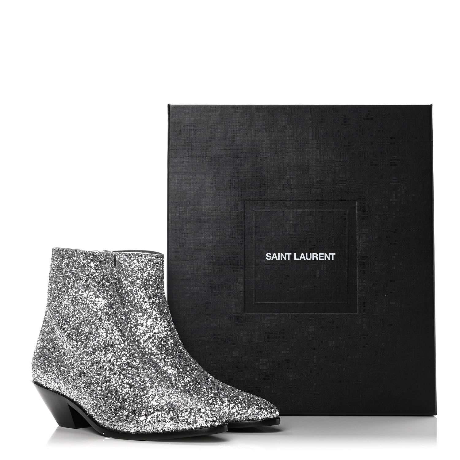 Saint Laurent Glitter Calfskin West 45 Boots 38.5 Silver 10 of 10
