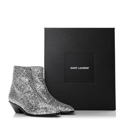 Saint Laurent Glitter Calfskin West 45 Boots 38.5 Silver 10 of 10
