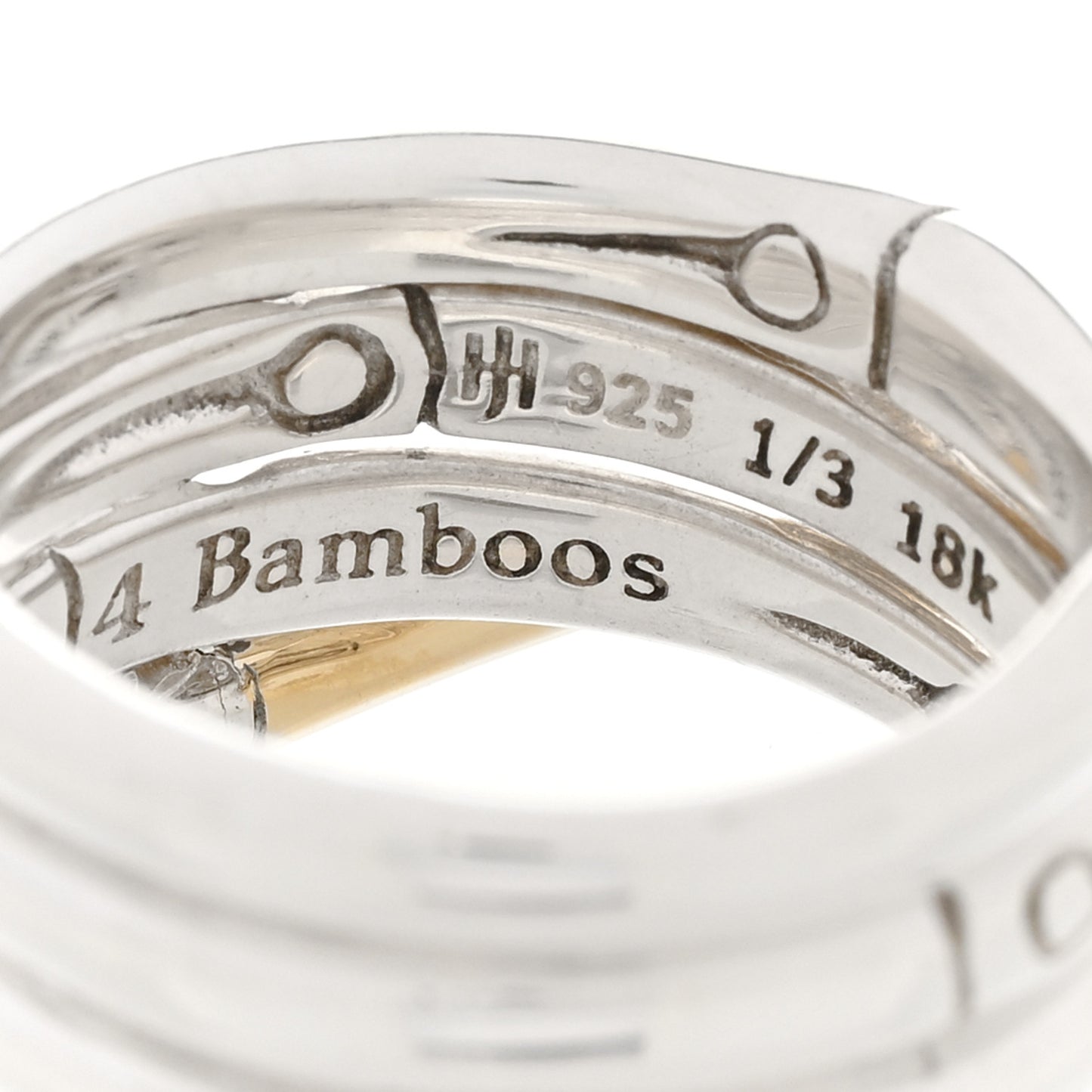 Sterling Silver 18k Yellow Gold Crossover Bamboo Ring 54 7