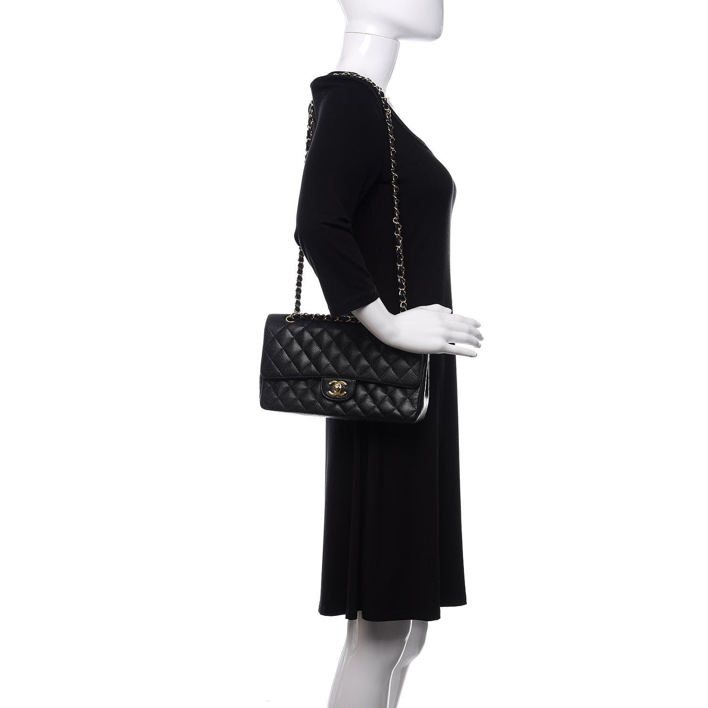 Caviar Quilted Medium Double Flap Black
