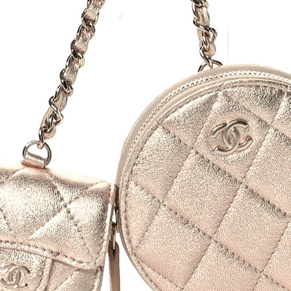 Chanel Metallic Lambskin Quilted Round Clip On Coin Purse Airpods Case Gold 8 of 11