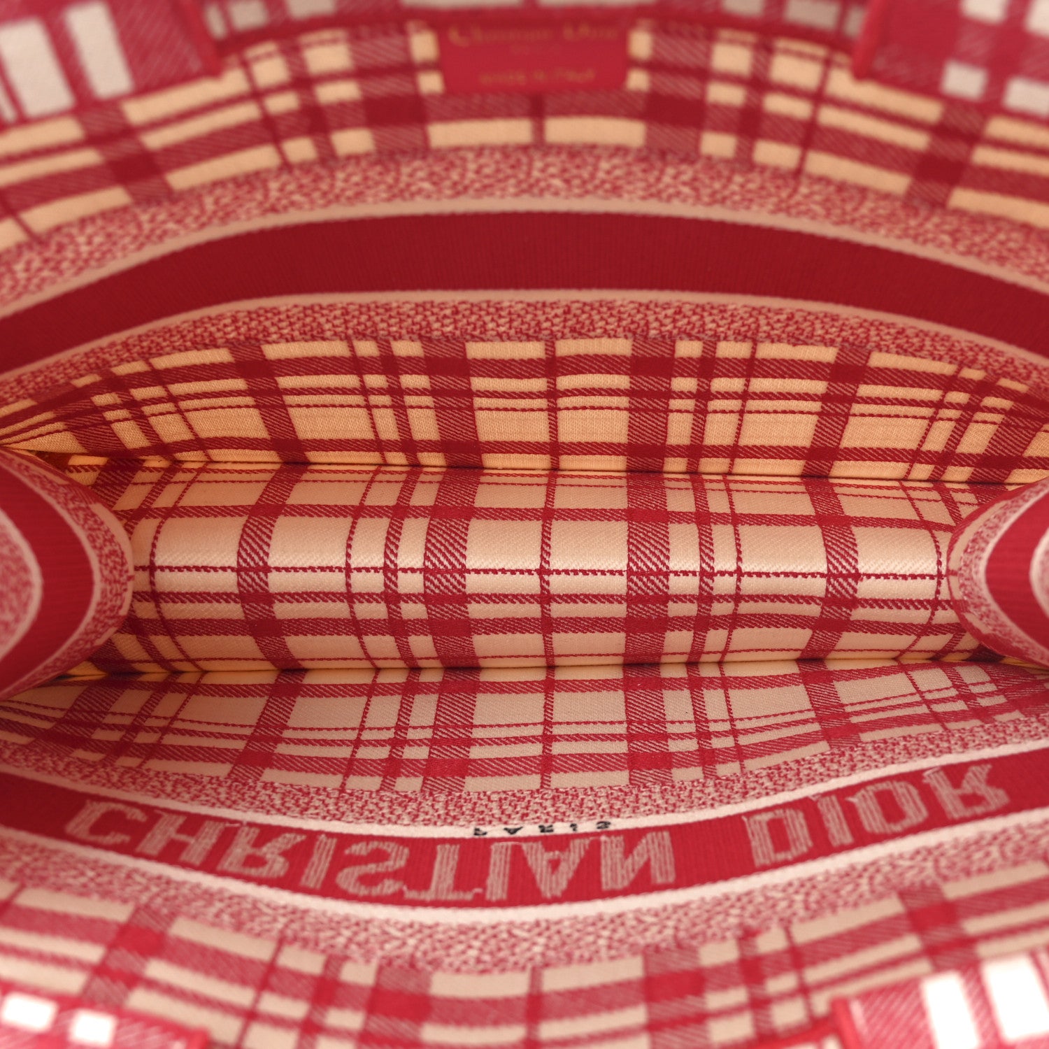 Christian Dior Canvas Embroidered Medium Check'n'Dior Book Tote Red Multicolor 5 of 11