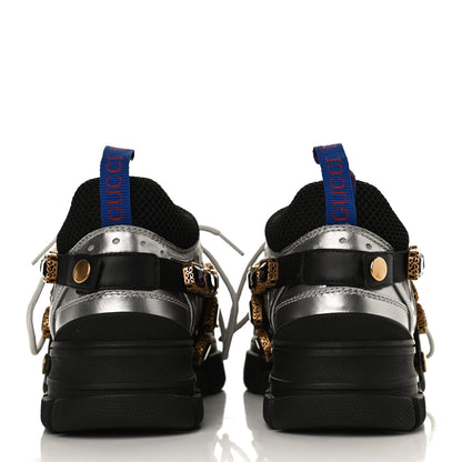 Gucci X SEGA Metallic Calfskin Mesh Removable Crystals Womens Flashtrek Sneakers 36 Silver Black 6 of 10