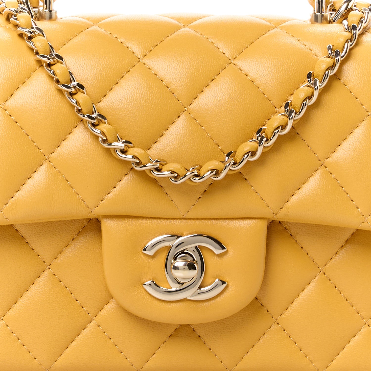Chanel Lambskin Quilted Mini Top Handle Rectangular Flap Yellow 9 of 12