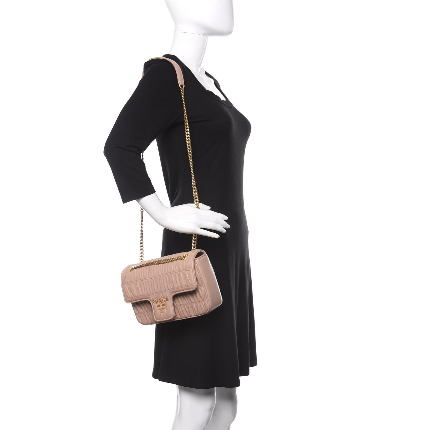 Prada Nappa Gaufre Medium Chain Flap Shoulder Bag Cipria 2 of 9