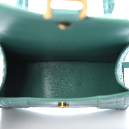 Balenciaga Shiny Calfskin Crocodile Embossed Hourglass Top Handle Bag XS Dark Turquoise 5 of 10