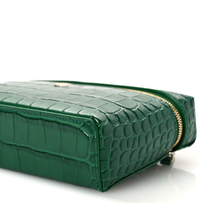Chanel Calfskin Crocodile Embossed Crococo Top Handle Slim Vanity Case With Chain Green 10 of 13