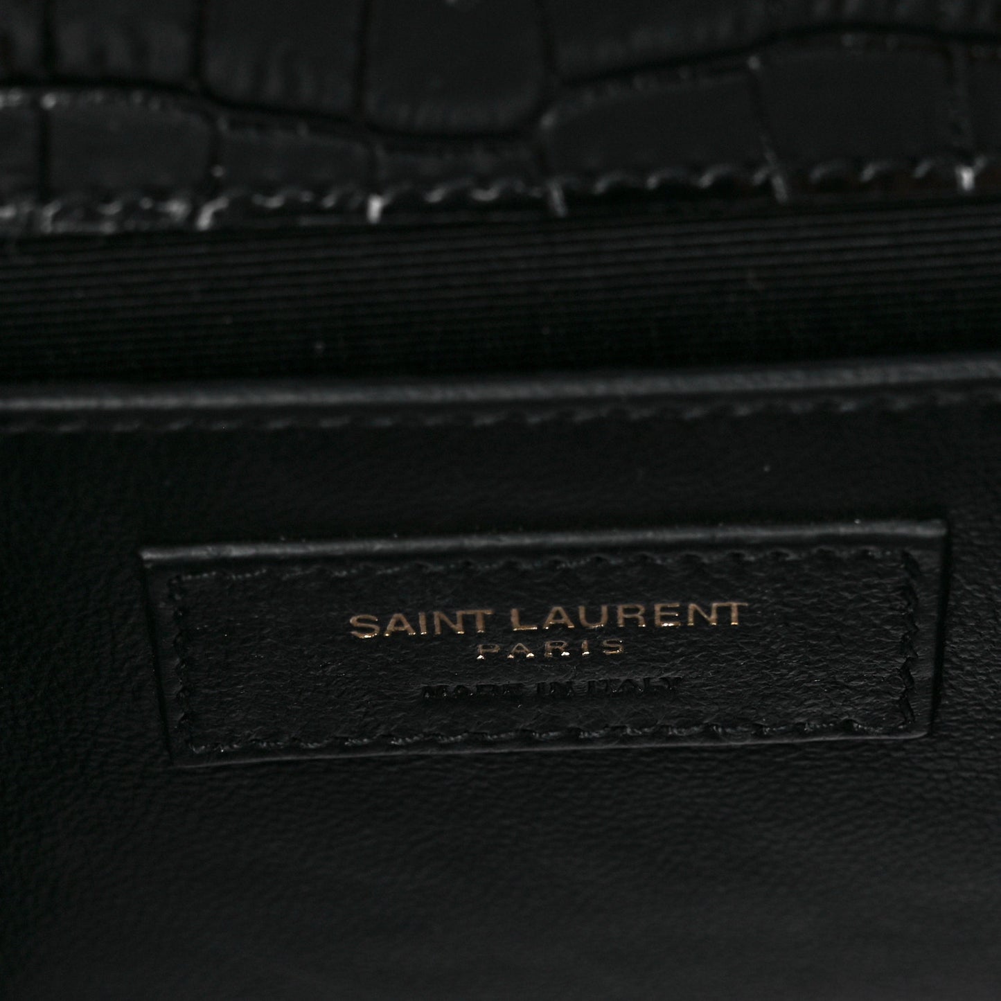 Calfskin Crocodile Embossed Classic Monogram Tassel Clutch Black