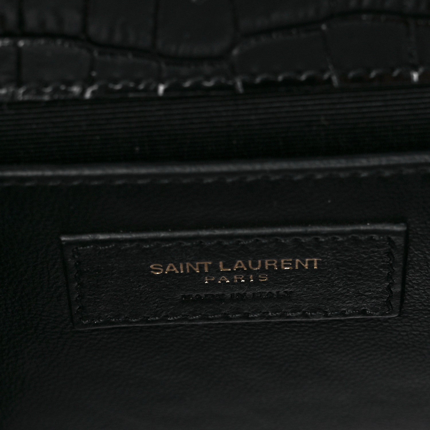 Saint Laurent Calfskin Crocodile Embossed Classic Monogram Tassel Clutch Black 6 of 8