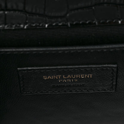 Saint Laurent Calfskin Crocodile Embossed Classic Monogram Tassel Clutch Black 6 of 8
