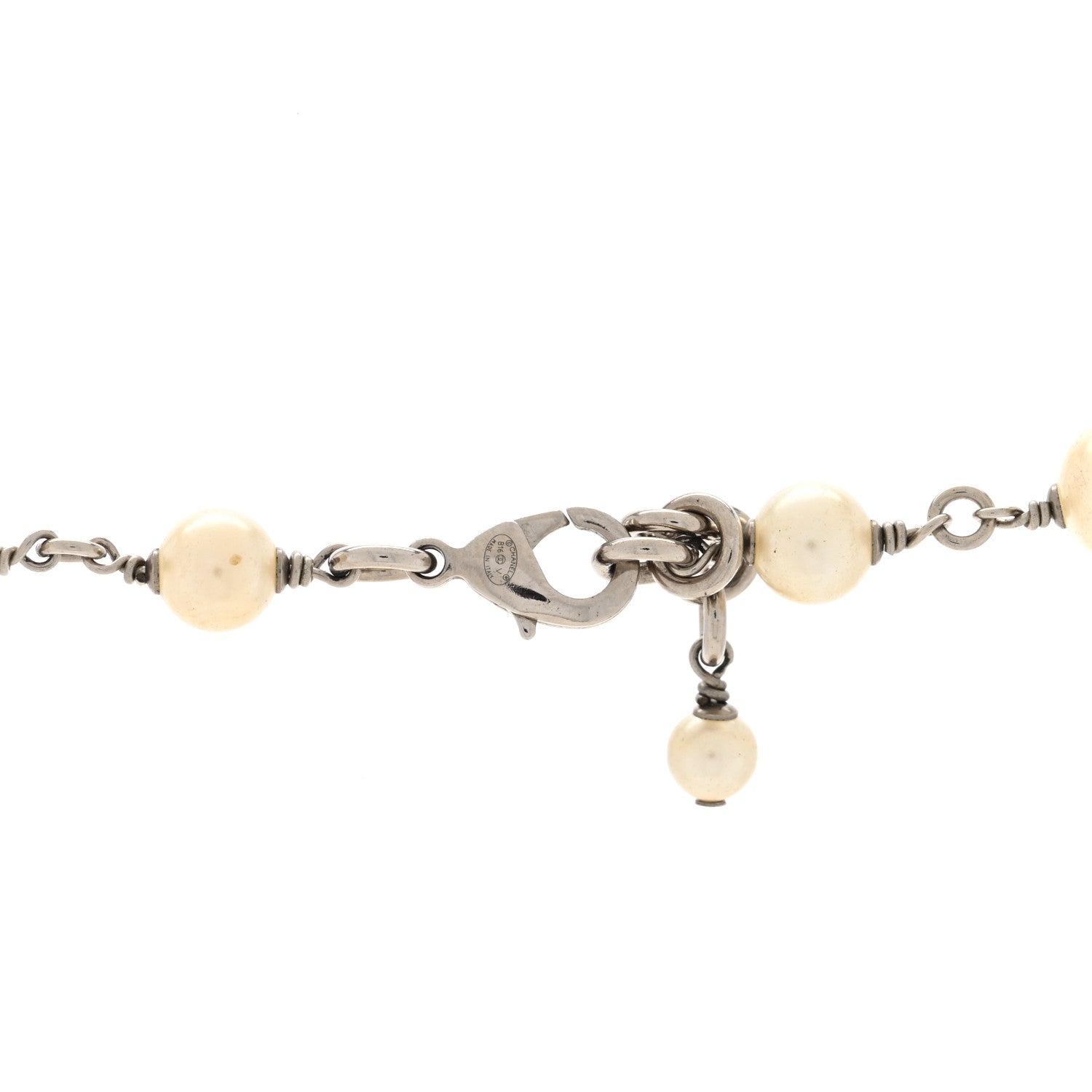 Chanel Pearl Crystal CC Long Necklace Silver 4 of 4