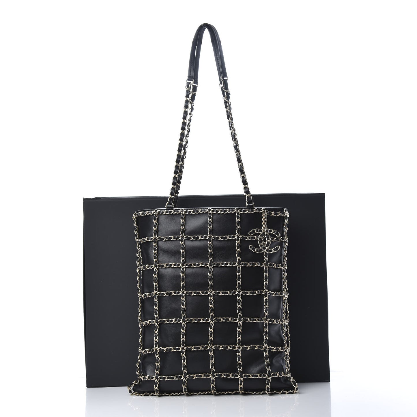 Lambskin Large Shopping Chain Tote Black