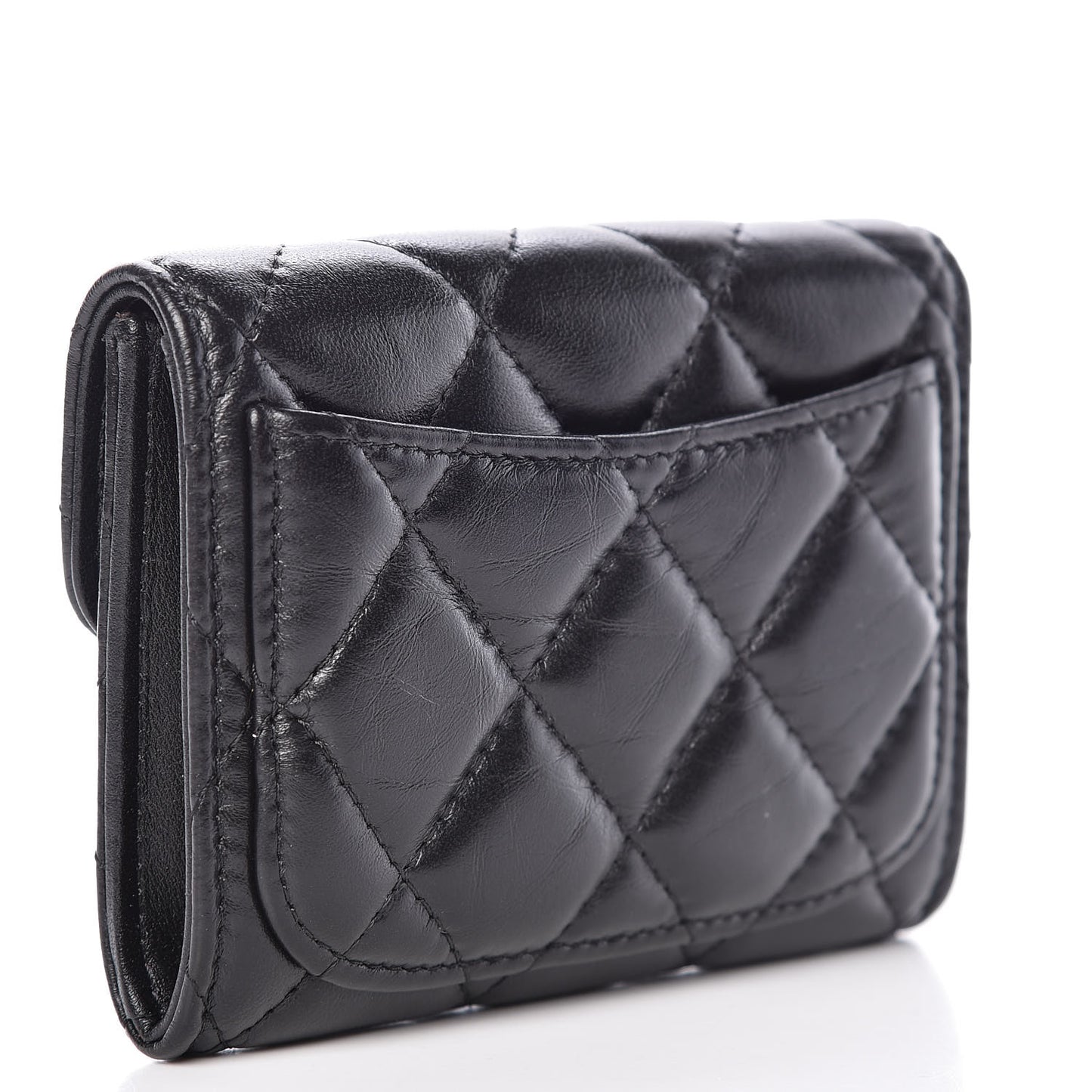 Aged Calfskin Quilted Reissue Flap Card Holder Wallet Black