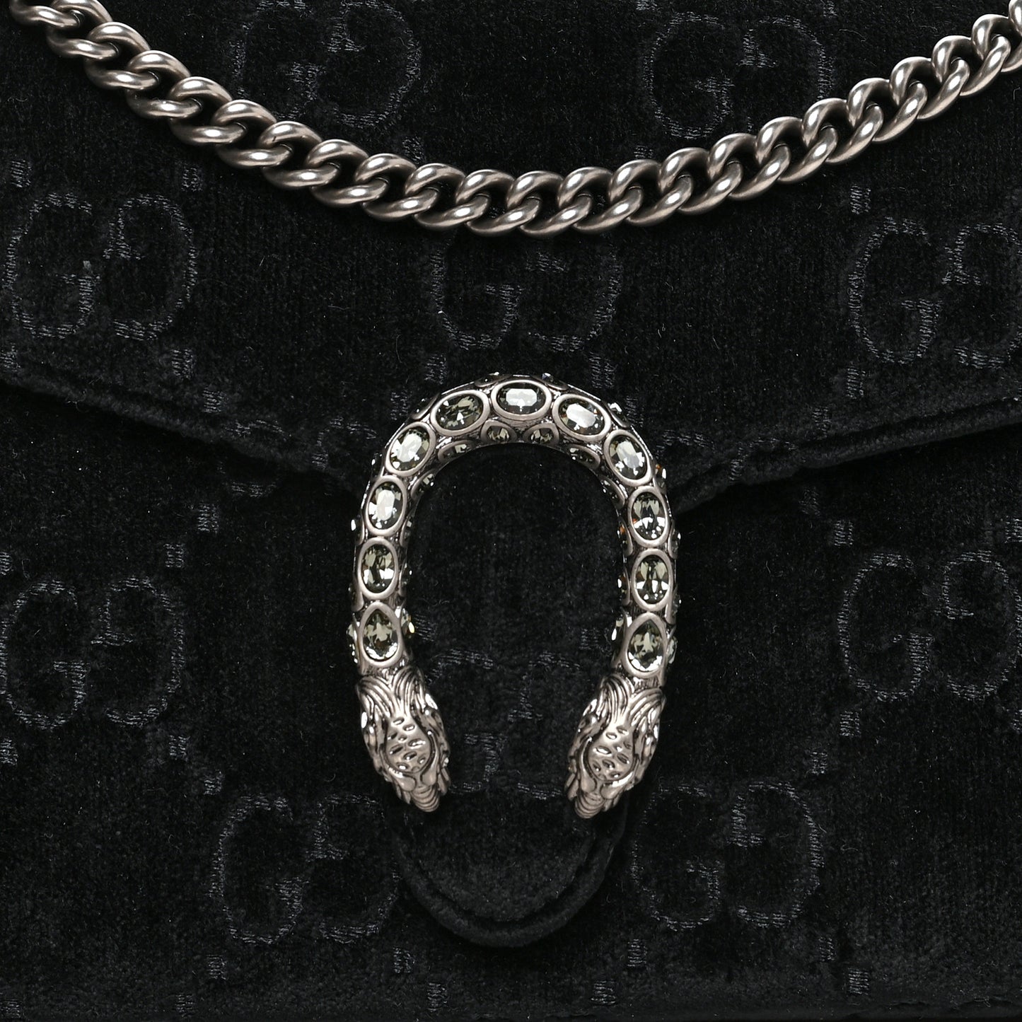 Velvet GG Monogram Mini Dionysus Chain Wallet Black