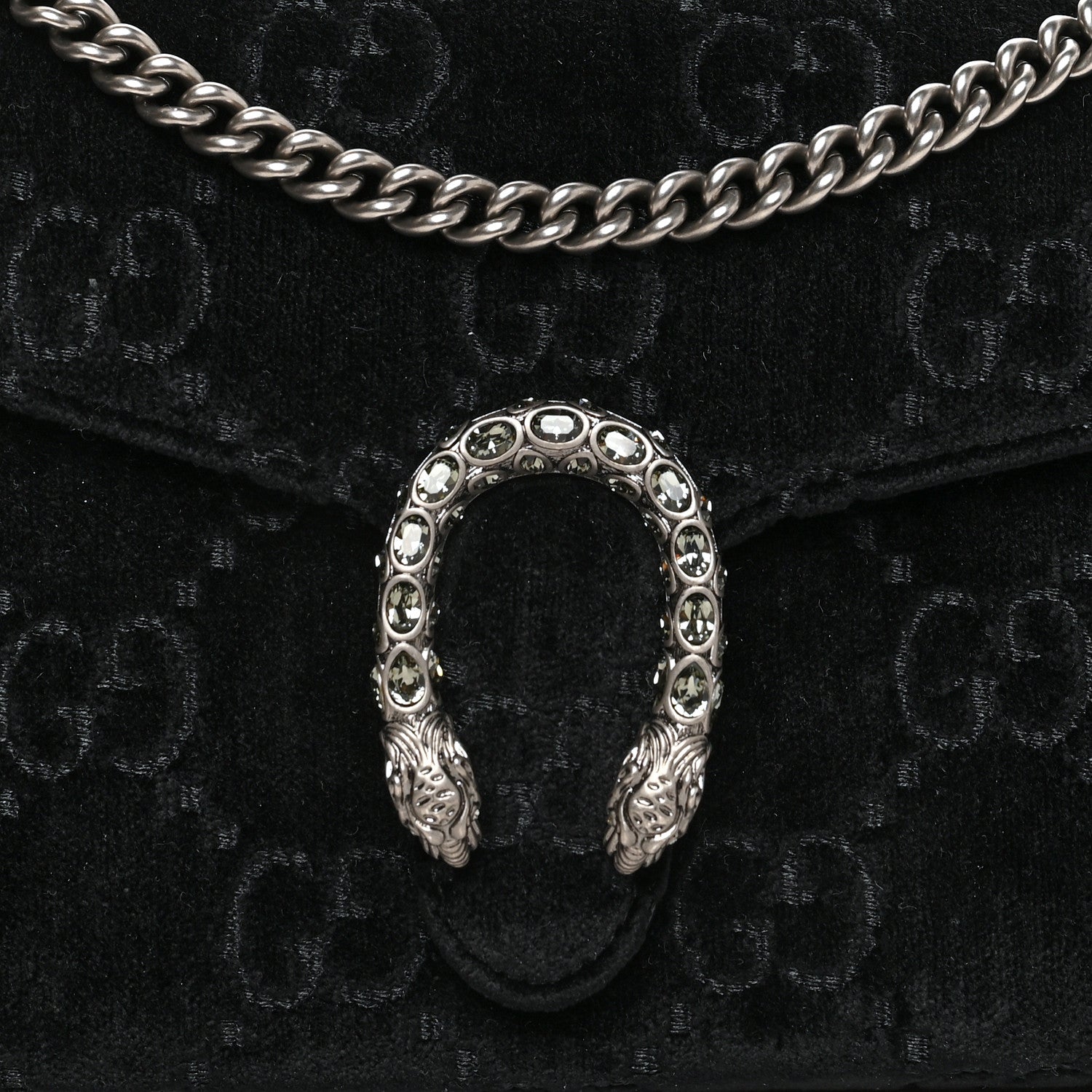 Gucci Velvet GG Monogram Mini Dionysus Chain Wallet Black 9 of 12