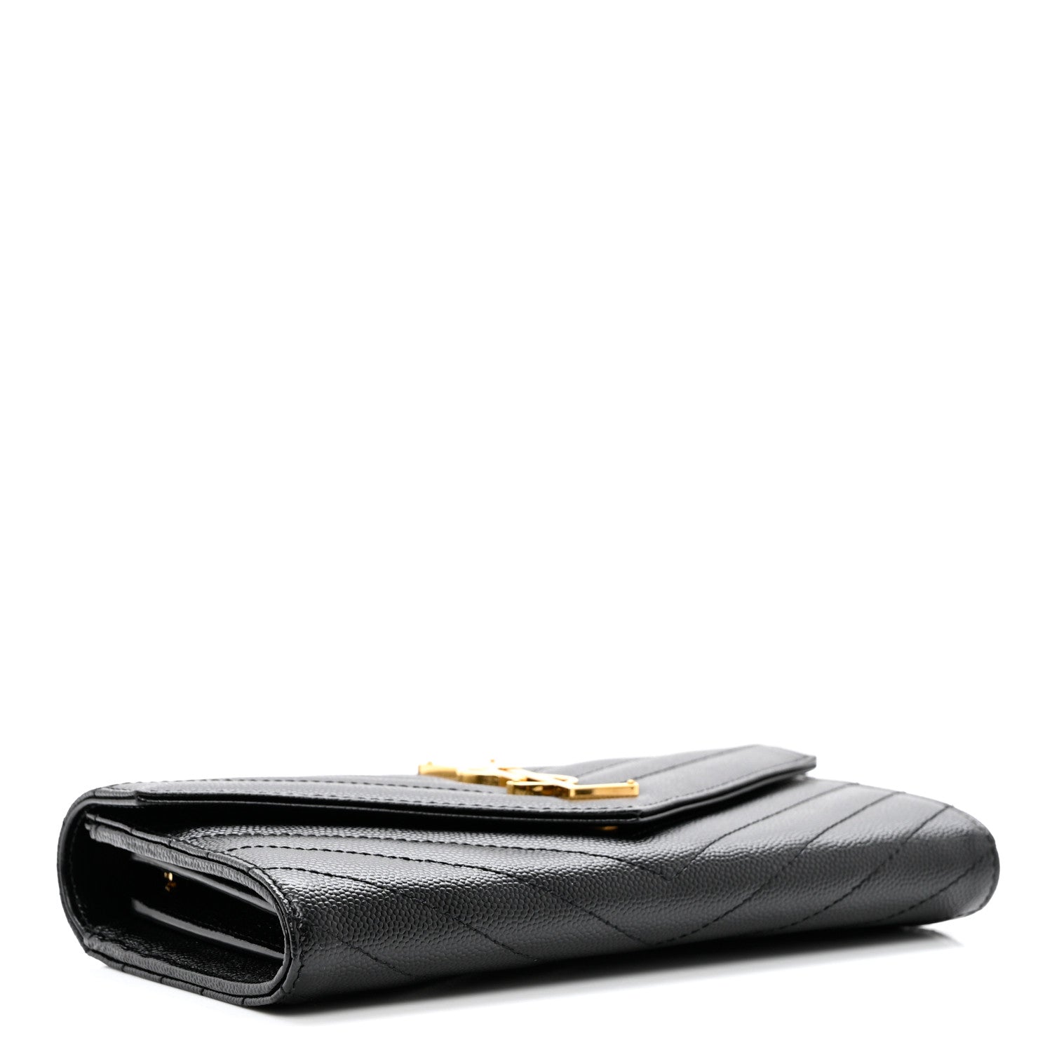 Saint Laurent Grain De Poudre Matelasse Chevron Monogram Flap Wallet Black 4 of 7
