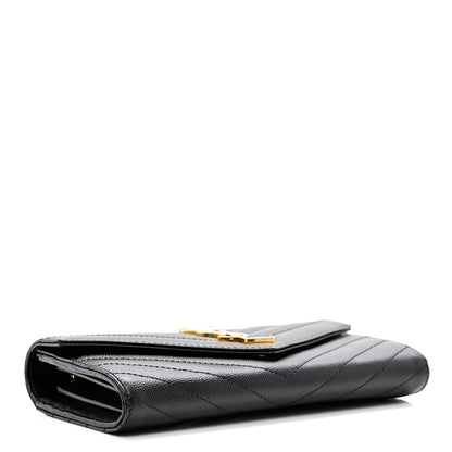 Saint Laurent Grain De Poudre Matelasse Chevron Monogram Flap Wallet Black 4 of 7