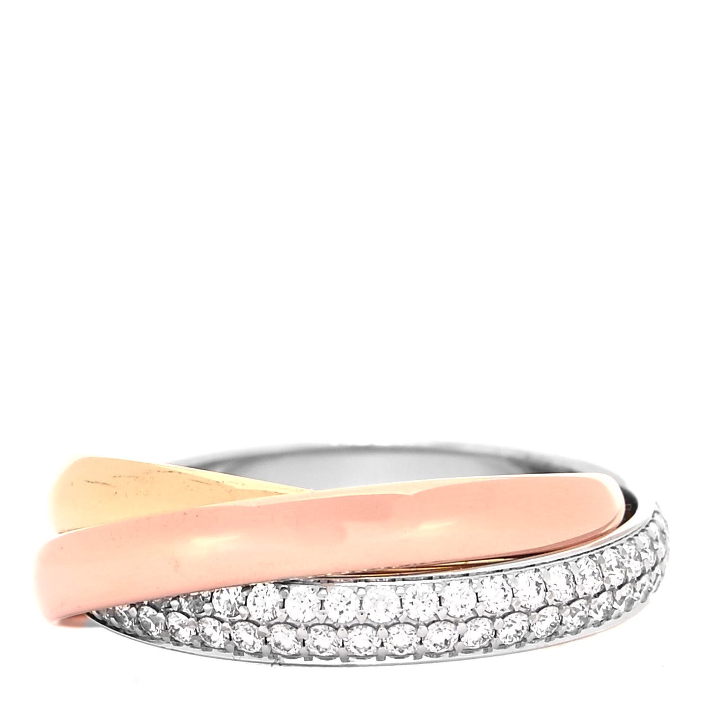 18K White Yellow Pink Gold Diamond Small Trinity Paved Ring 48 4.5
