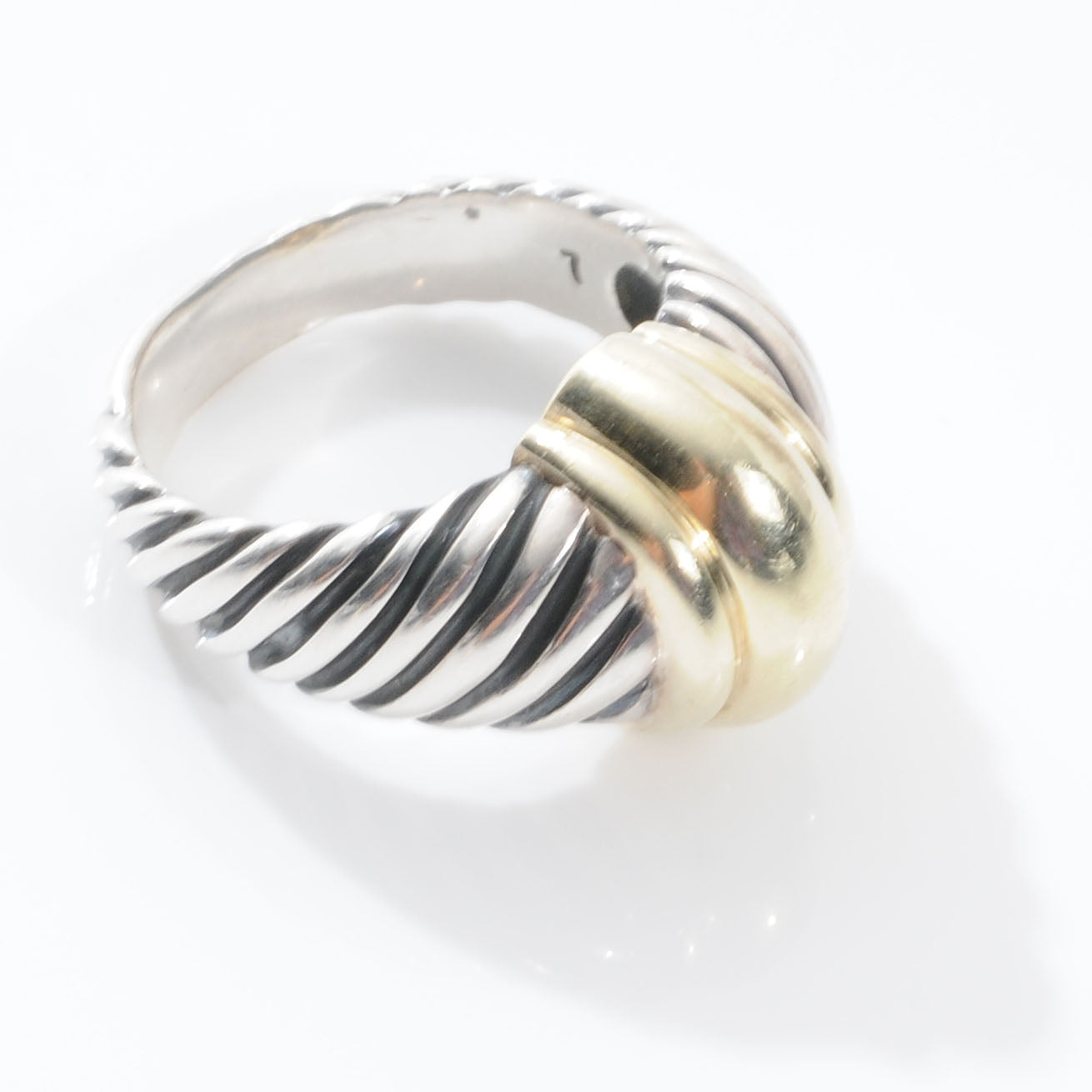 Sterling Silver 14K Yellow Gold Cable Station Ring 54 7
