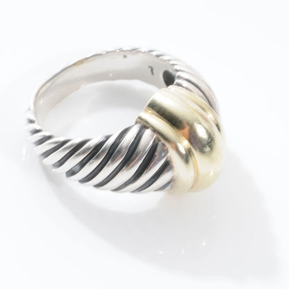 David Yurman Sterling Silver 14K Yellow Gold Cable Station Ring 54 7 5 of 5