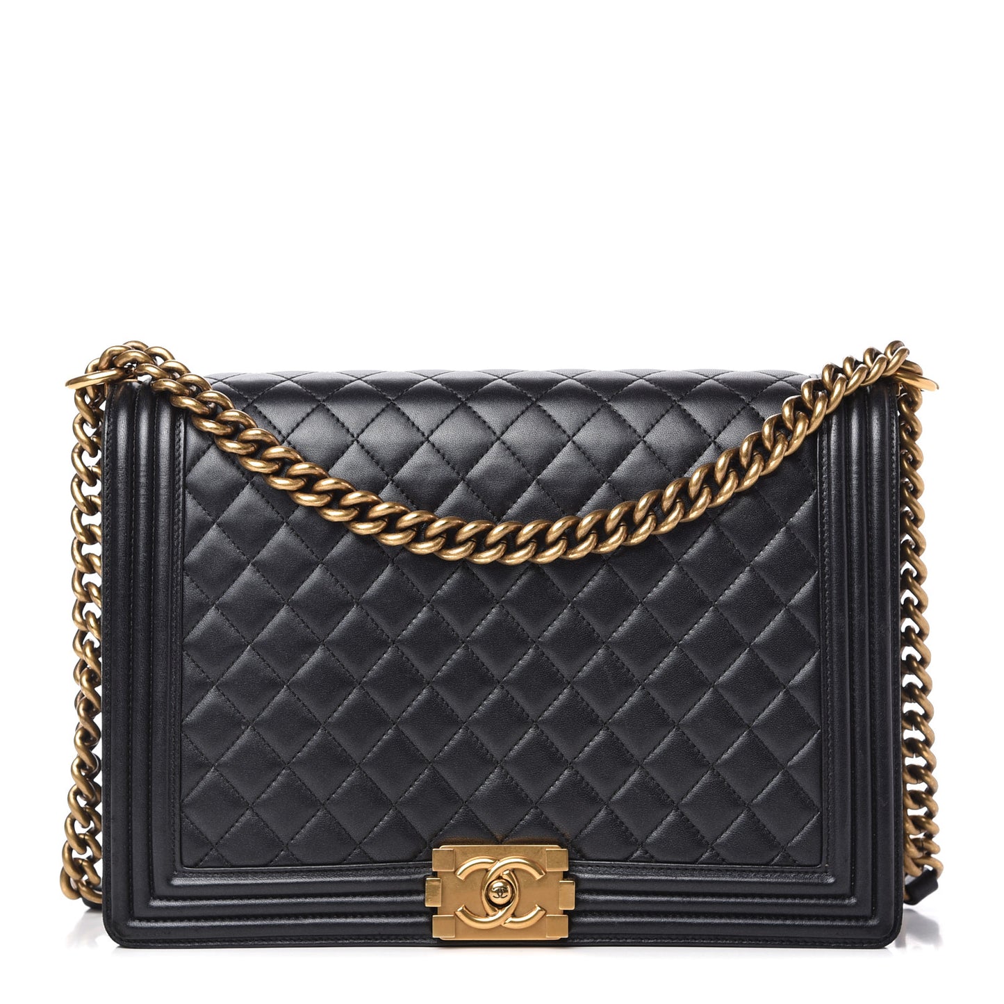 Calfskin Quilted Large Boy Flap Black